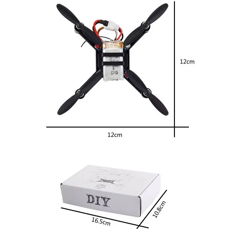 Mini STEM quadcopter and product box with dimension measurements