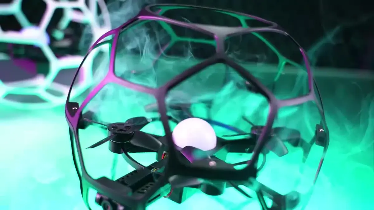 D5 Practice Soccer Drone illuminated during a close-up demonstration
