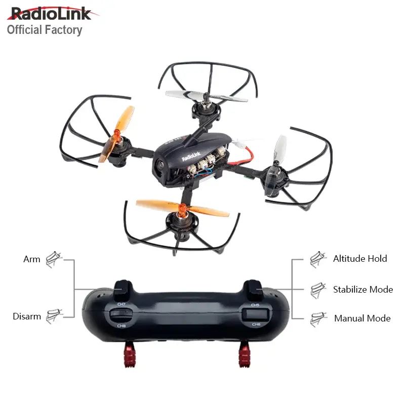 RadioLink F121 with its handheld transmitter and flight-mode controls