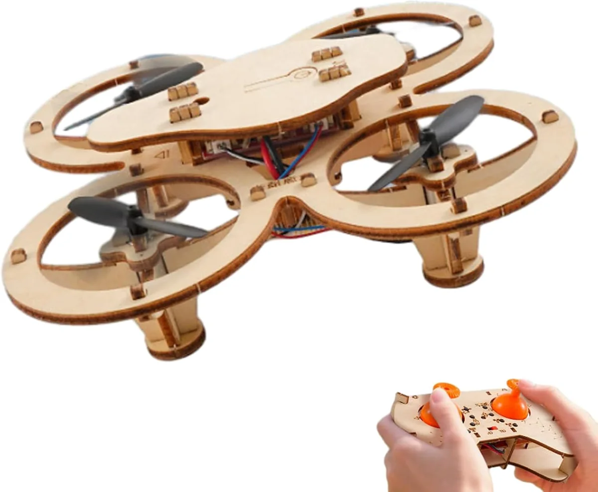 Assembled Wooden DIY Drone Kit and matching wooden remote controller